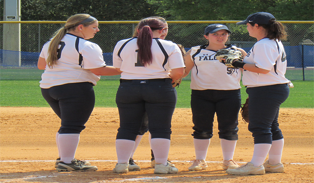 Falcons split the doubleheader with Rivier in style